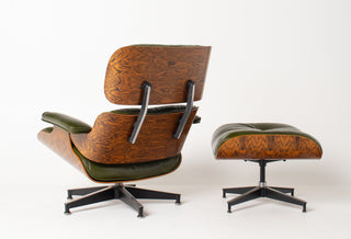 Early 3rd Generation Eames Lounge Chair and Ottoman in Rosewood & Moss Green Leather