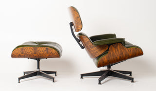 Early 3rd Generation Eames Lounge Chair and Ottoman in Brazilian Rosewood & Green Leather
