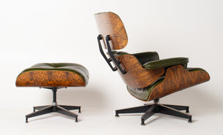 Early 3rd Generation Eames Lounge Chair and Ottoman in Brazilian Rosewood & Green Leather