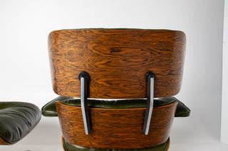 Early 3rd Generation Eames Lounge Chair and Ottoman in Rosewood & Moss Green Leather