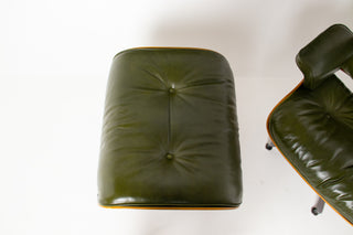 Early 3rd Generation Eames Lounge Chair and Ottoman in Brazilian Rosewood & Green Leather