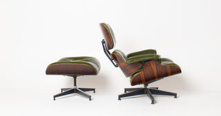 Early 3rd Generation Eames Lounge Chair and Ottoman in Rosewood & Moss Green Leather