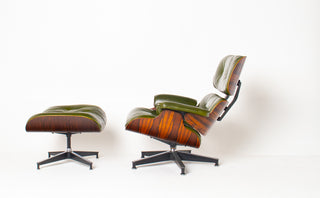 Early 3rd Generation Eames Lounge Chair and Ottoman in Rosewood & Moss Green Leather