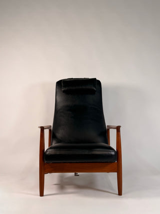 Folke Ohlsson Recliner and Ottoman for Dux in Black Leather