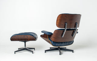3rd Generation Eames Lounge Chair & Ottoman in Brazilian Rosewood and Midnight Blue Leather by Herman Miller