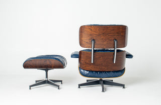 3rd Generation Eames Lounge Chair & Ottoman in Brazilian Rosewood and Midnight Blue Leather by Herman Miller