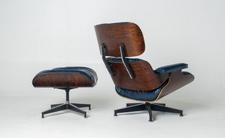 3rd Generation Eames Lounge Chair & Ottoman in Brazilian Rosewood and Midnight Blue Leather by Herman Miller