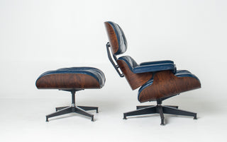 3rd Generation Eames Lounge Chair & Ottoman in Brazilian Rosewood and Midnight Blue Leather by Herman Miller