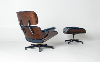 3rd Generation Eames Lounge Chair & Ottoman in Brazilian Rosewood and Midnight Blue Leather by Herman Miller