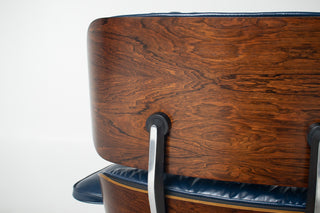3rd Generation Eames Lounge Chair & Ottoman in Brazilian Rosewood and Midnight Blue Leather by Herman Miller