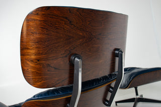 3rd Generation Eames Lounge Chair & Ottoman in Brazilian Rosewood and Midnight Blue Leather by Herman Miller