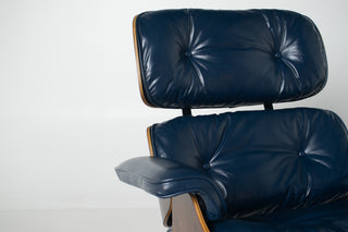 3rd Generation Eames Lounge Chair & Ottoman in Brazilian Rosewood and Midnight Blue Leather by Herman Miller