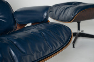 3rd Generation Eames Lounge Chair & Ottoman in Brazilian Rosewood and Midnight Blue Leather by Herman Miller