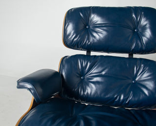 3rd Generation Eames Lounge Chair & Ottoman in Brazilian Rosewood and Midnight Blue Leather by Herman Miller