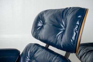 3rd Generation Eames Lounge Chair & Ottoman in Brazilian Rosewood and Midnight Blue Leather by Herman Miller