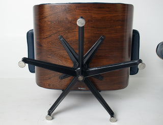 3rd Generation Eames Lounge Chair & Ottoman in Brazilian Rosewood and Midnight Blue Leather by Herman Miller
