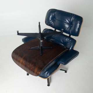 3rd Generation Eames Lounge Chair & Ottoman in Brazilian Rosewood and Midnight Blue Leather by Herman Miller
