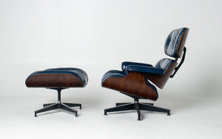3rd Generation Eames Lounge Chair & Ottoman in Brazilian Rosewood and Midnight Blue Leather by Herman Miller