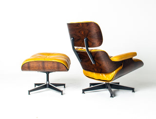Eames Lounge Chair & Ottoman – 3rd Generation in Brazilian Rosewood and Full Aniline Yellow Leather
