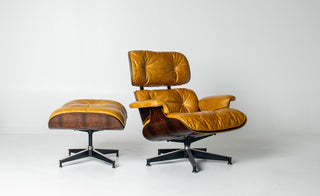 Eames Lounge Chair & Ottoman – 3rd Generation in Brazilian Rosewood and Full Aniline Yellow Leather