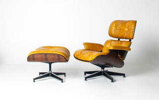 Eames Lounge Chair & Ottoman – 3rd Generation in Brazilian Rosewood and Full Aniline Yellow Leather