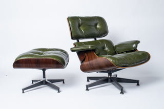 1st Generation Eames Lounge Chair in Rosewood with New Moss Green Leather