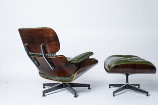1st Generation Eames Lounge Chair in Rosewood with New Moss Green Leather
