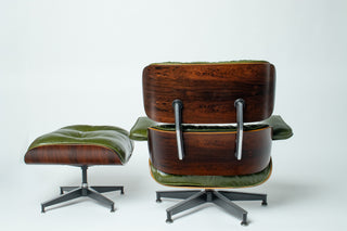 1st Generation Eames Lounge Chair in Rosewood with New Moss Green Leather