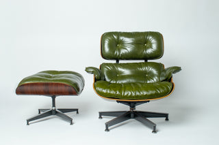 1st Generation Eames Lounge Chair in Rosewood with New Moss Green Leather