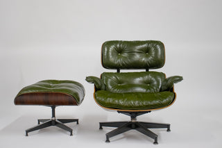1st Generation Eames Lounge Chair in Rosewood with New Moss Green Leather