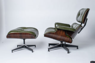 1st Generation Eames Lounge Chair in Rosewood with New Moss Green Leather