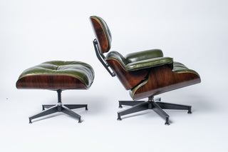 1st Generation Eames Lounge Chair in Rosewood with New Moss Green Leather