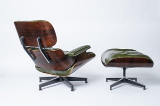 1st Generation Eames Lounge Chair in Rosewood with New Moss Green Leather