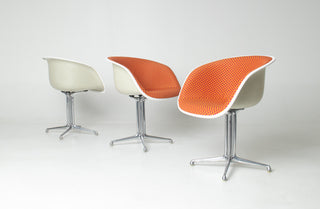 Set of Six Charles & Ray Eames La Fonda Arm Chairs for Herman Miller in Alexander Girard Checkered Fabric