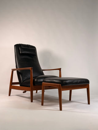 Folke Ohlsson Recliner and Ottoman for Dux in Black Leather