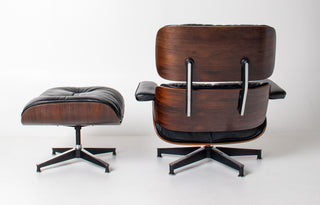 Early 1st Generation Eames Lounge Chair and Ottoman in Rosewood and Black Leather
