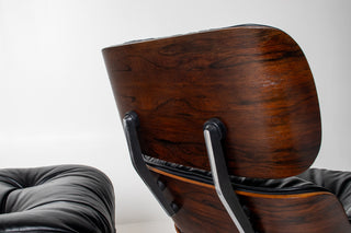 Early 1st Generation Eames Lounge Chair and Ottoman in Rosewood and Black Leather