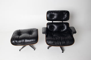 Early 1st Generation Eames Lounge Chair and Ottoman in Rosewood and Black Leather