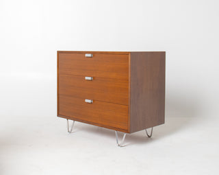 George Nelson 3 Drawer Basic Series  Dresser with Hairpin Legs in Walnut