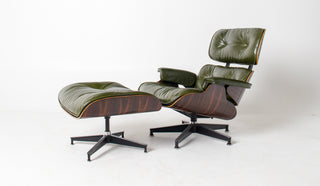 3rd Generation Eames Lounge Chair and Ottoman in Brazilian Rosewood and Moss Green Leather