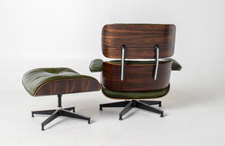 3rd Generation Eames Lounge Chair and Ottoman in Brazilian Rosewood and Moss Green Leather