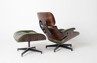 3rd Generation Eames Lounge Chair and Ottoman in Brazilian Rosewood and Moss Green Leather
