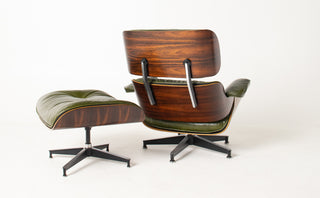 3rd Generation Eames Lounge Chair and Ottoman in Brazilian Rosewood and Moss Green Leather