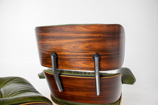 3rd Generation Eames Lounge Chair and Ottoman in Brazilian Rosewood and Moss Green Leather
