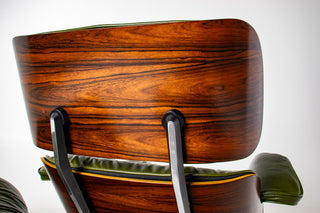 3rd Generation Eames Lounge Chair and Ottoman in Brazilian Rosewood and Moss Green Leather