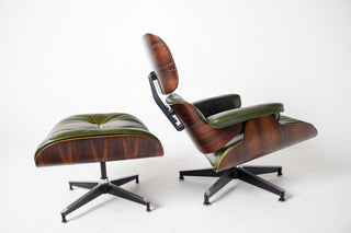 3rd Generation Eames Lounge Chair and Ottoman in Brazilian Rosewood and Moss Green Leather