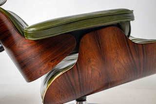 3rd Generation Eames Lounge Chair and Ottoman in Brazilian Rosewood and Moss Green Leather