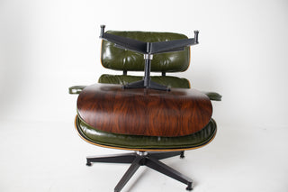 3rd Generation Eames Lounge Chair and Ottoman in Brazilian Rosewood and Moss Green Leather
