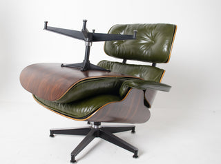3rd Generation Eames Lounge Chair and Ottoman in Brazilian Rosewood and Moss Green Leather