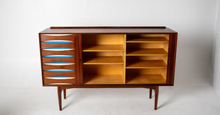 Arne Vodder Rosewood Credenza with Blue & White Drawers, Denmark, 1960